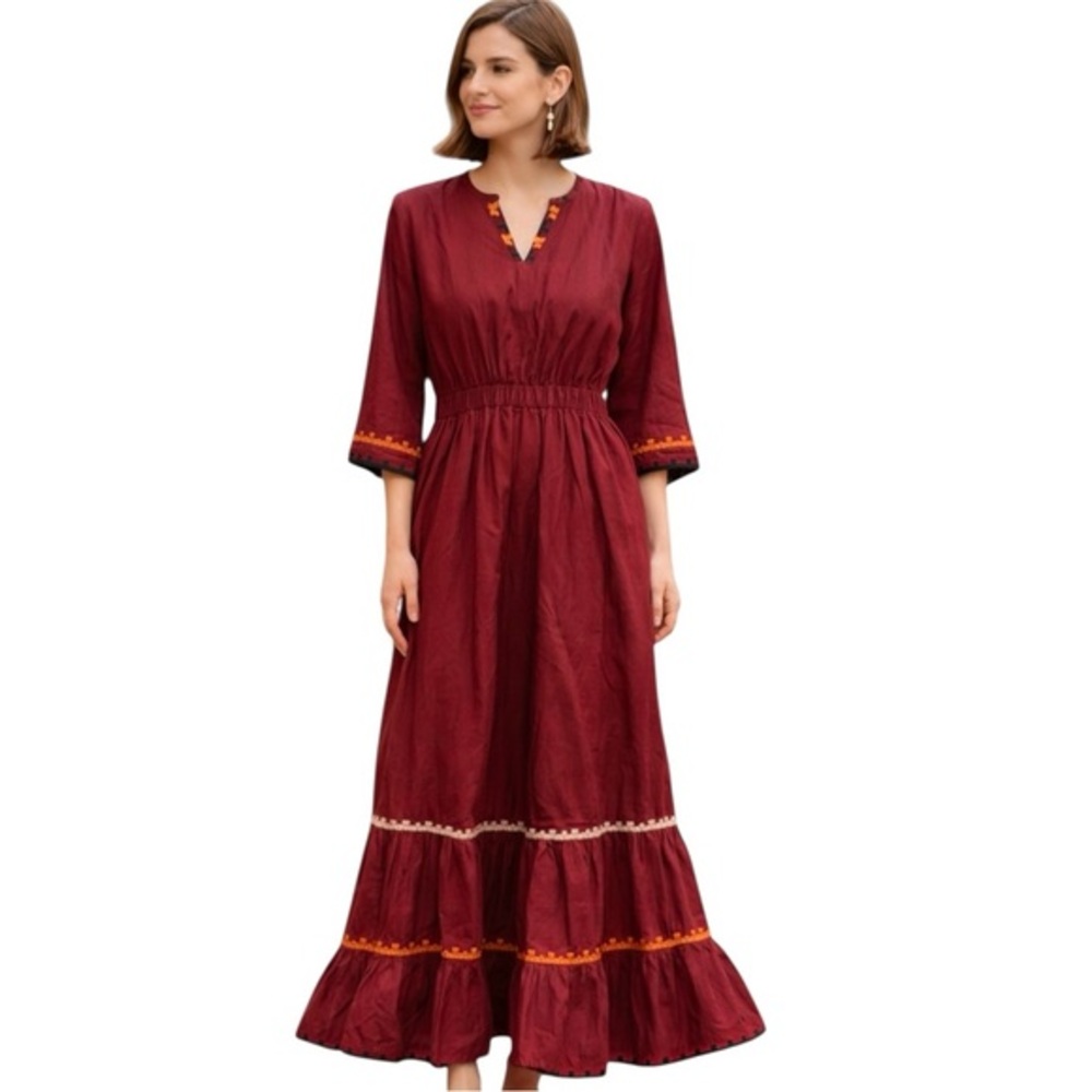 Ethnic By Outfitters Red Cotton Boho Maxi Dress Size M Cottagecore Romantic